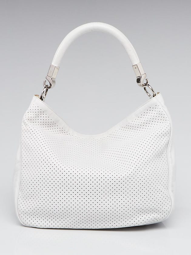 Yves Saint Laurent White Perforated Leather Small Roady Bag