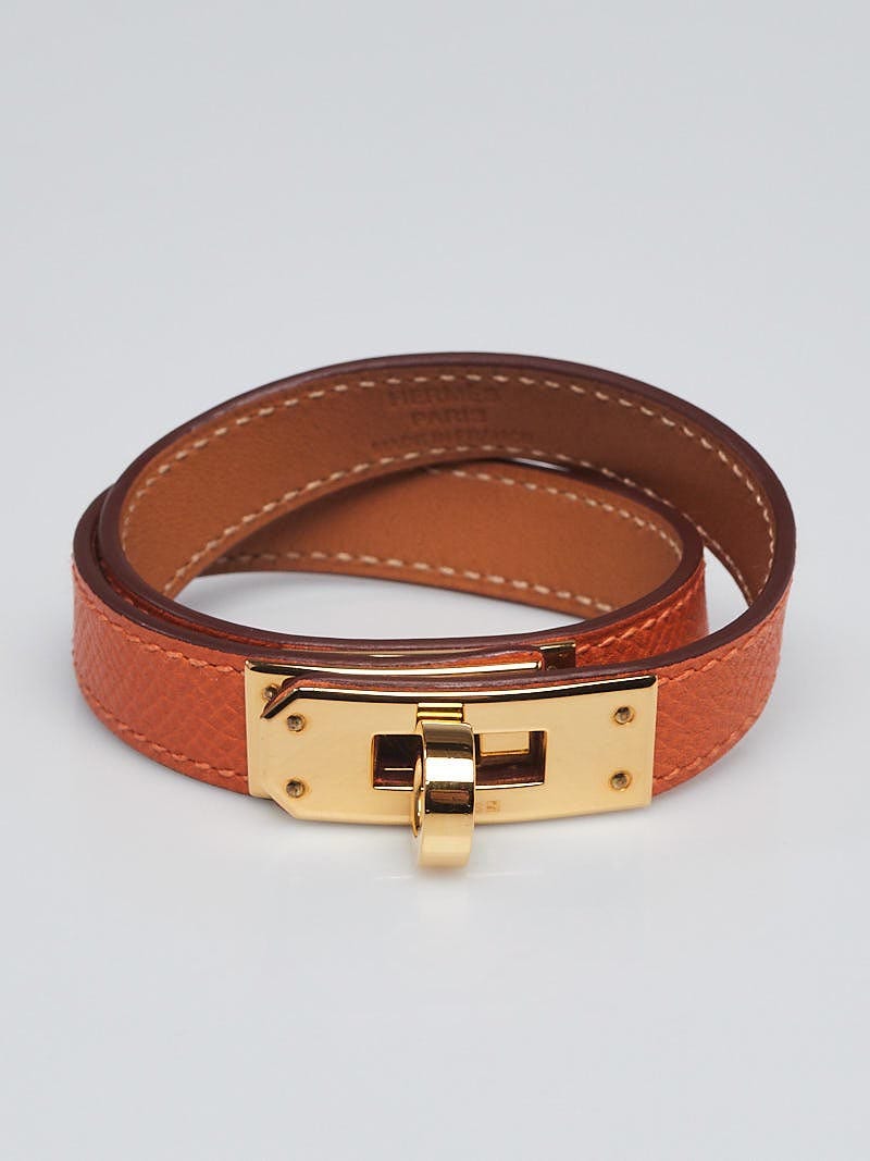 Hermes Kelly Double Tour Leather Gold Plated Wrap Bracelet Hermes