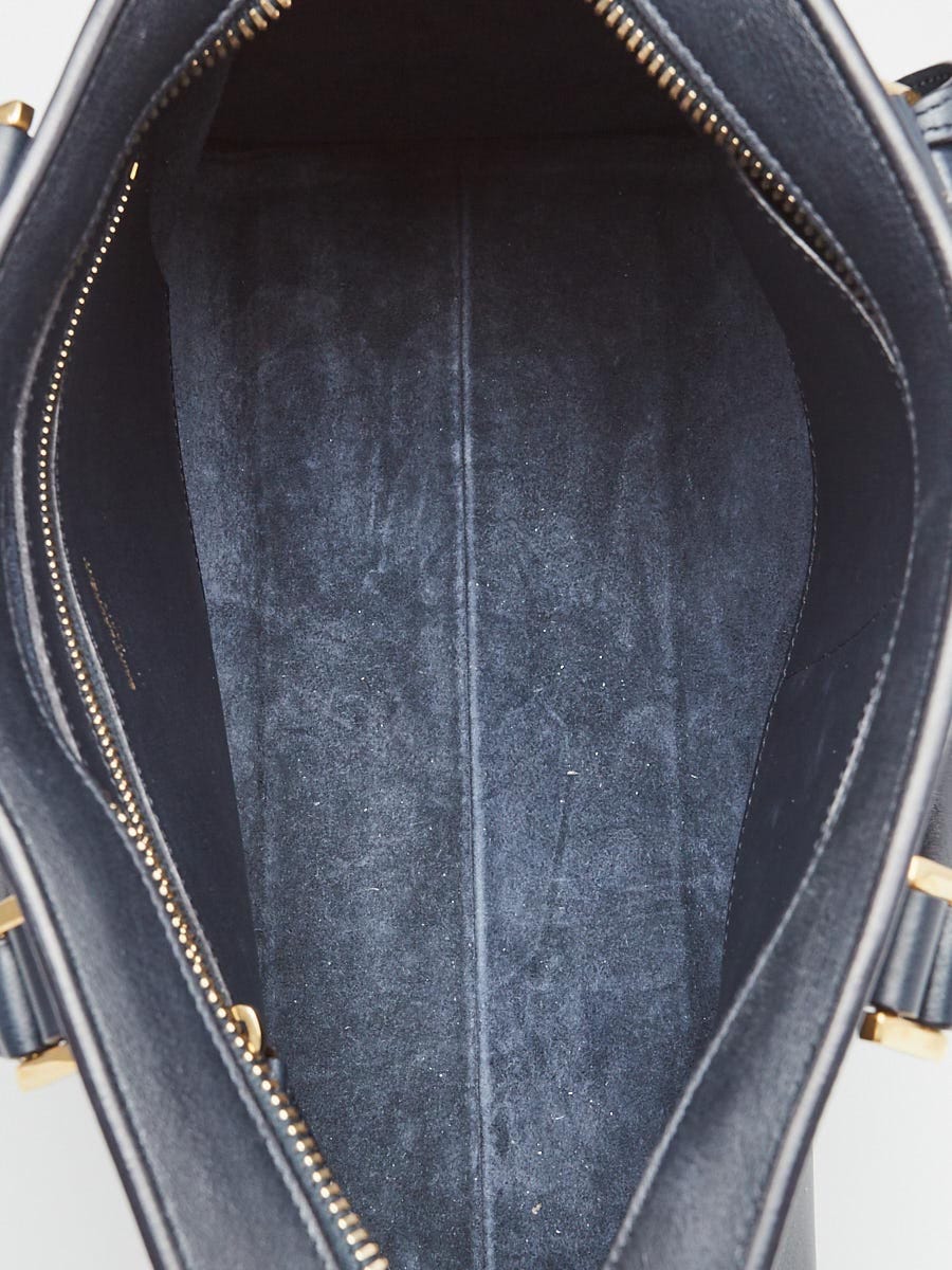 Saint Laurent Navy Blue Calfskin Leather Small Monogram Cabas Bag - Yoogi's  Closet