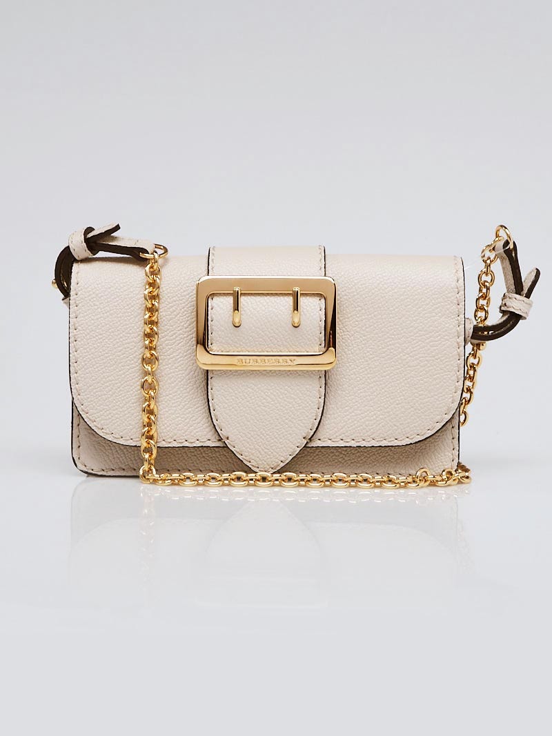 Burberry Limestone Grained Leather Mini Buckle Phone Bag - Yoogi's Closet