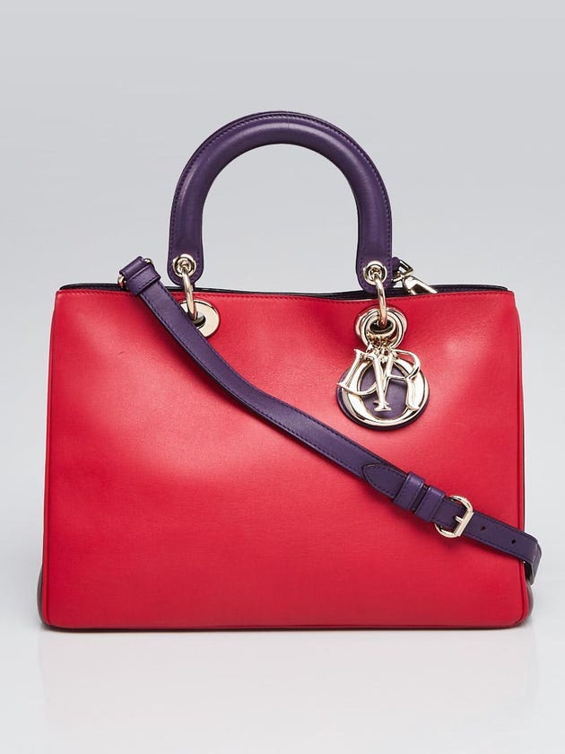 Christian Dior Red Tri-Color Calfskin Leather Medium Diorissimo Tote Bag