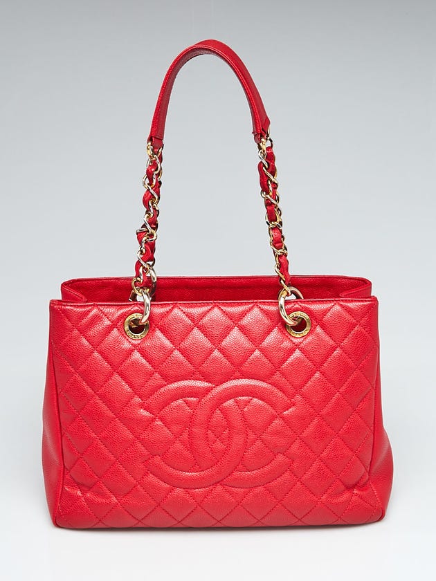 Chanel Red Quilted Caviar Leather Grand Shopping Tote Bag