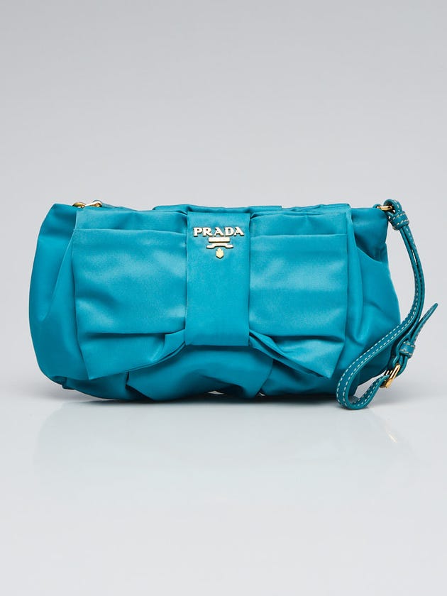 Prada Turquoise Tessuto Nylon Bow Wristlet Clutch Bag 1N1422