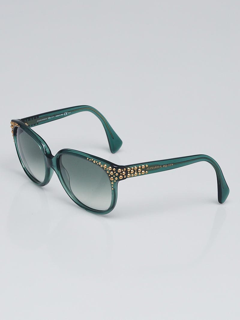 Alexander McQueen Green Acetate Frame Studded Sunglasses  display picture 1