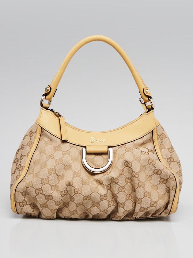 Gucci Beige/Yellow GG Canvas Small D-Ring Hobo Bag