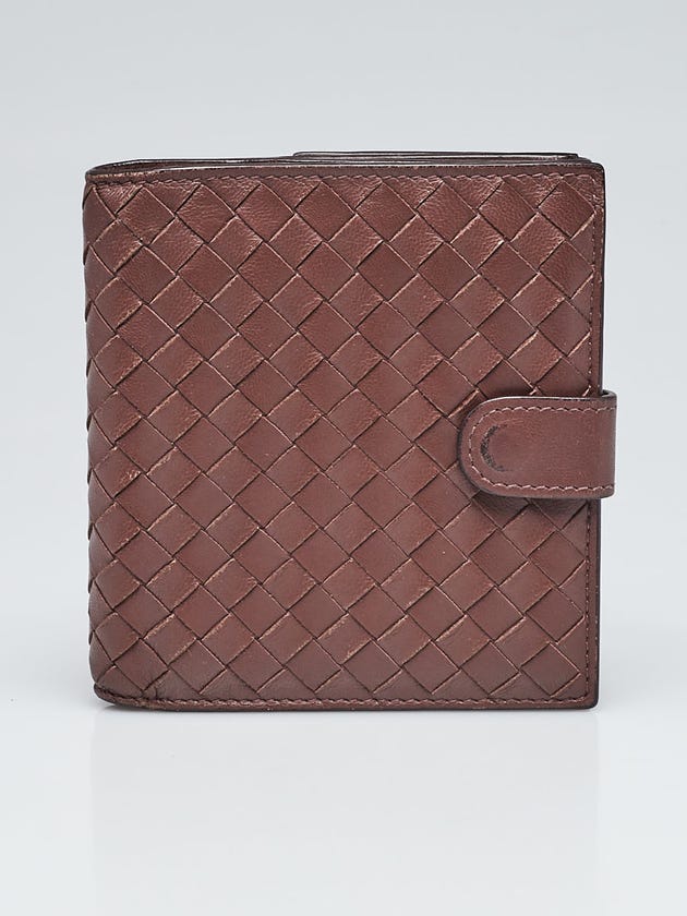 Bottega Veneta Brown Intrecciato Woven Cervo Leather Compact Wallet