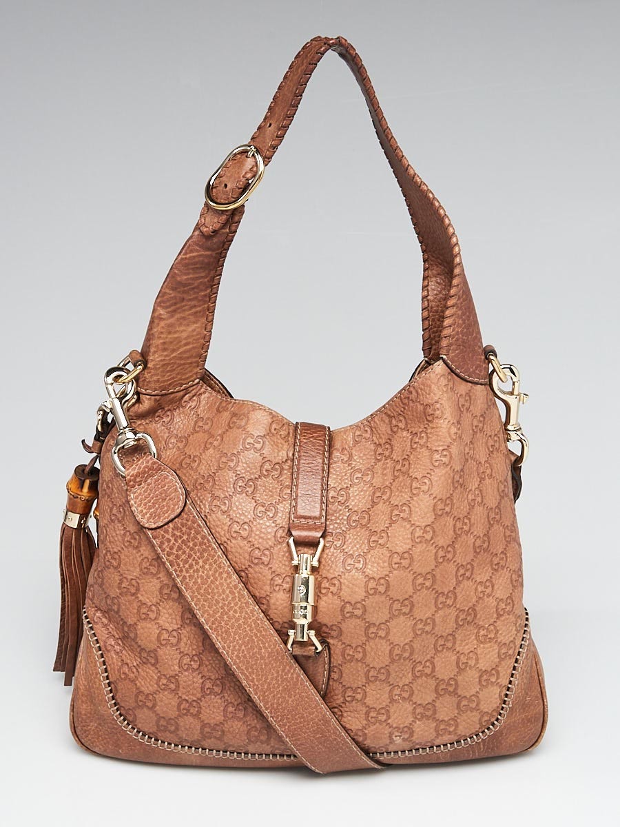 Gucci Jackie Monogram Shoulder Bag (Authentic Pre-Owned) Leather Brown