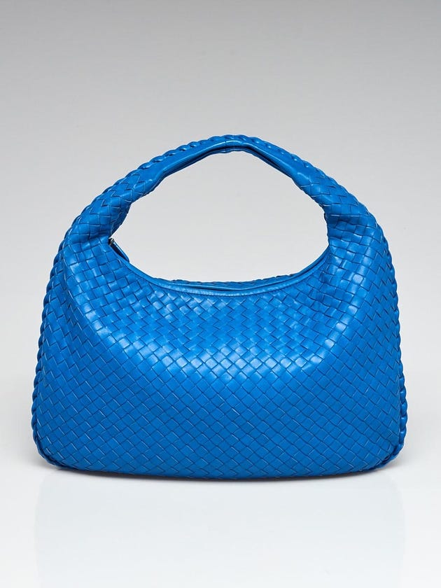 Bottega Veneta Bright Blue Intrecciato Woven Nappa Leather Medium Veneta Hobo Bag