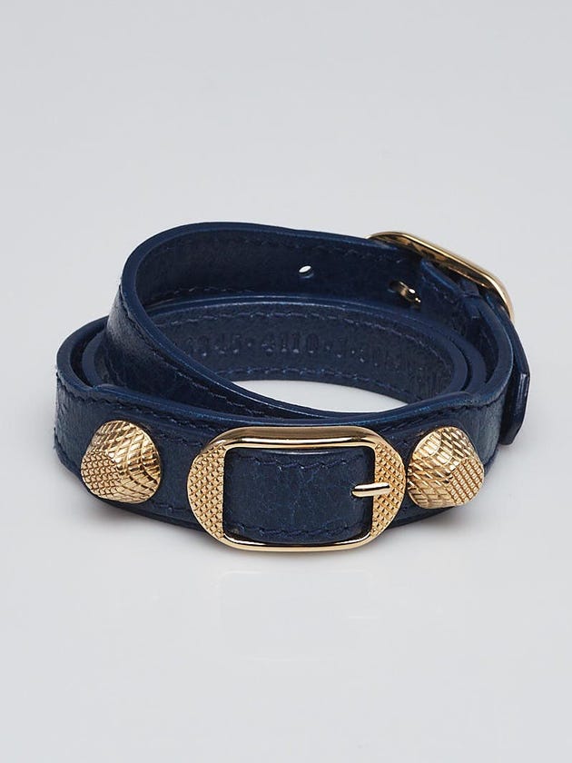 Balenciaga Bleu Mineral Lambskin Leather Giant Gold Triple Tour Bracelet Size M