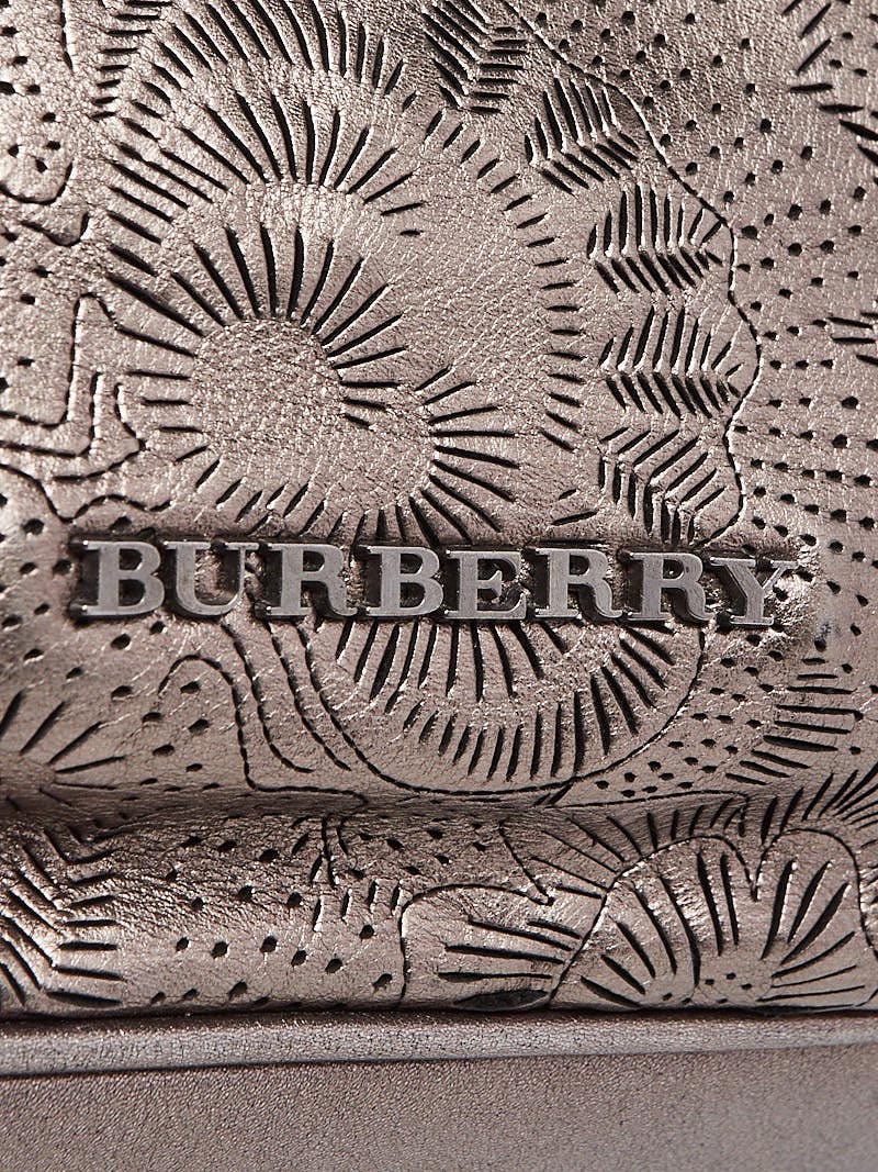 Burberry Metallic Silver Floral Perforated Leather Avondale