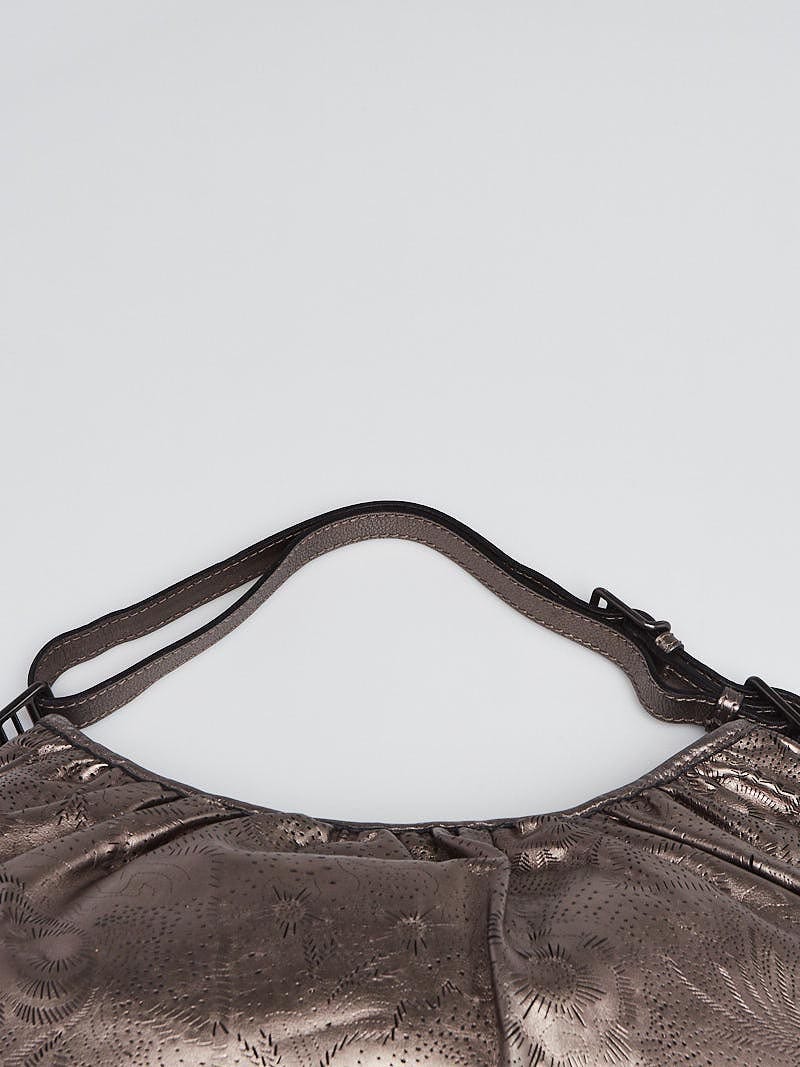 Burberry Metallic Silver Floral Perforated Leather Avondale