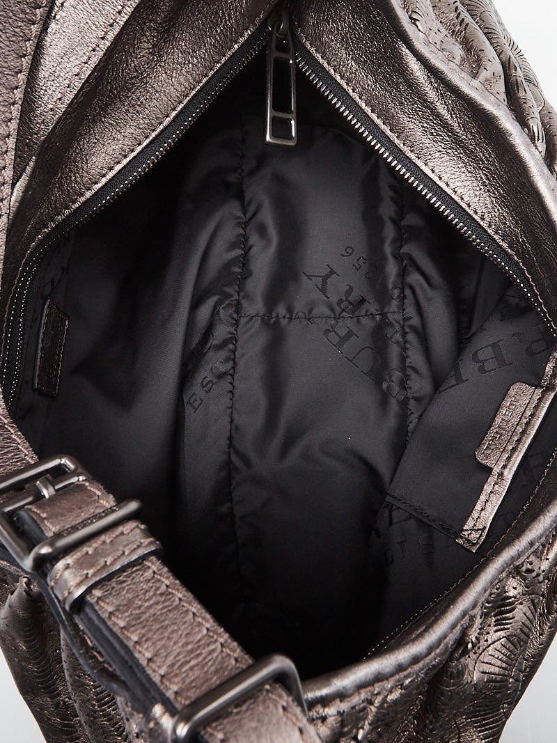 Burberry Metallic Silver Floral Perforated Leather Avondale