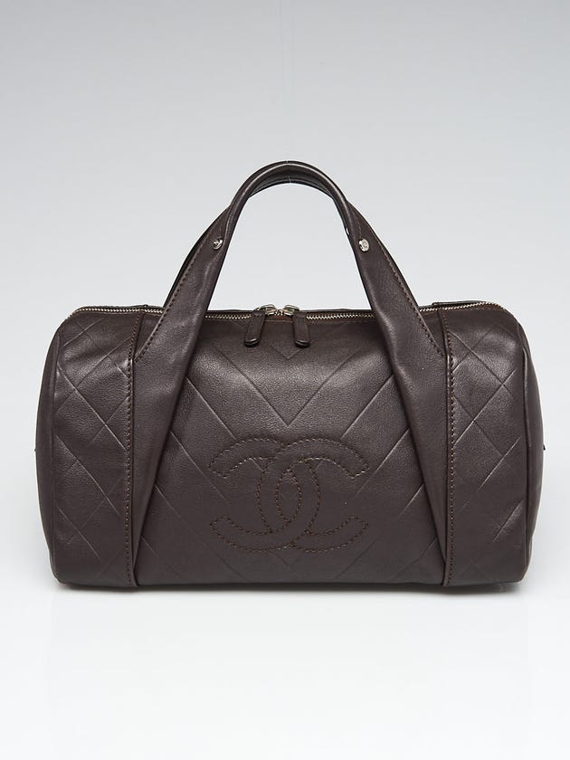 Chanel Brown Chevron Quilted Leather All Day Long Medium Bowling Bag