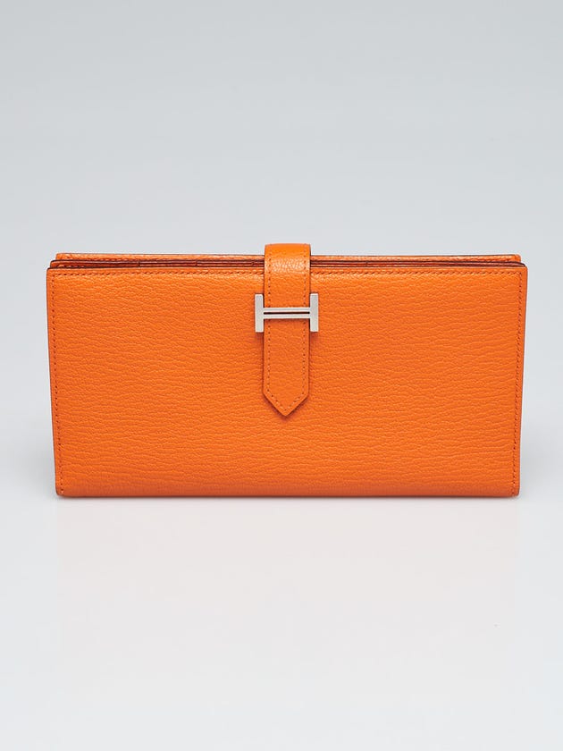 Hermes Orange Chevre Mysore Bearn Gusset Wallet
