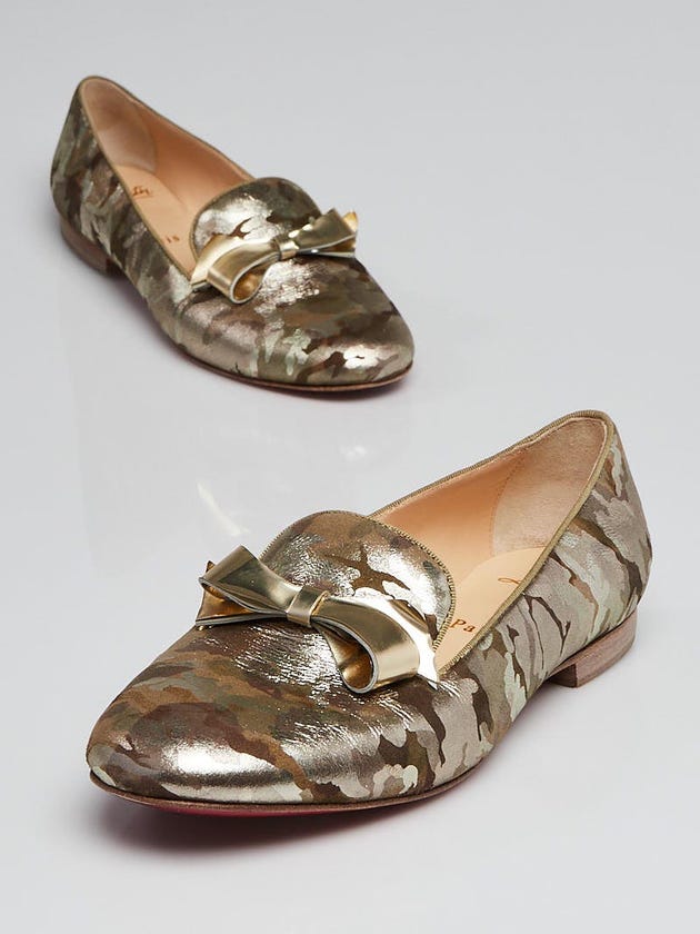 Christian Louboutin Metallic Gold Camouflage Print Suede Flat Loafers Size 6/36.5