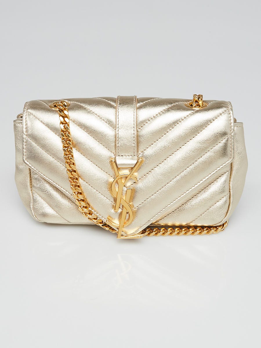 Yves Saint Laurent Gold Chevron Quilted Leather Classic Baby