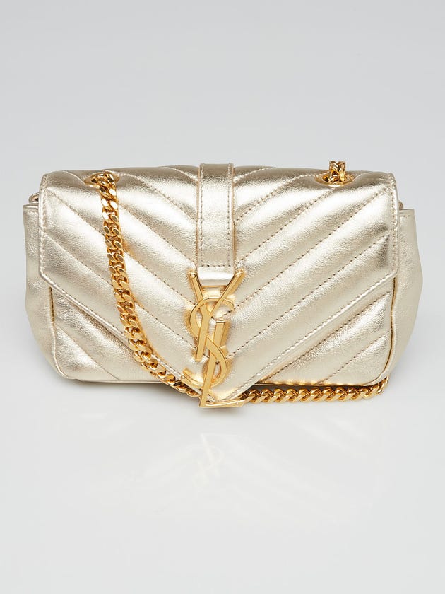 Yves Saint Laurent Gold Chevron Quilted Leather Classic Baby Monogram Chain Bag