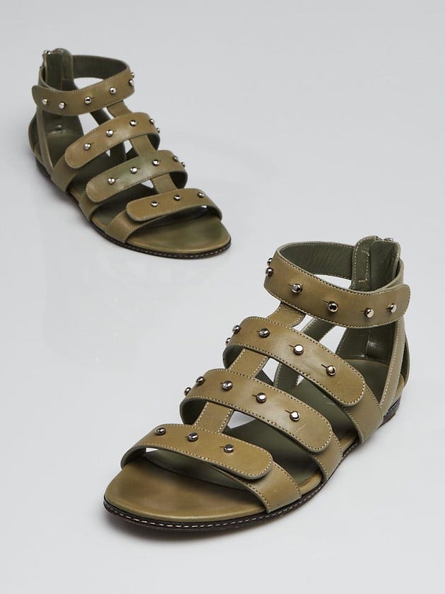 Gucci Palm Green Leather Lifford Gladiator Sandals Size 3.5/34