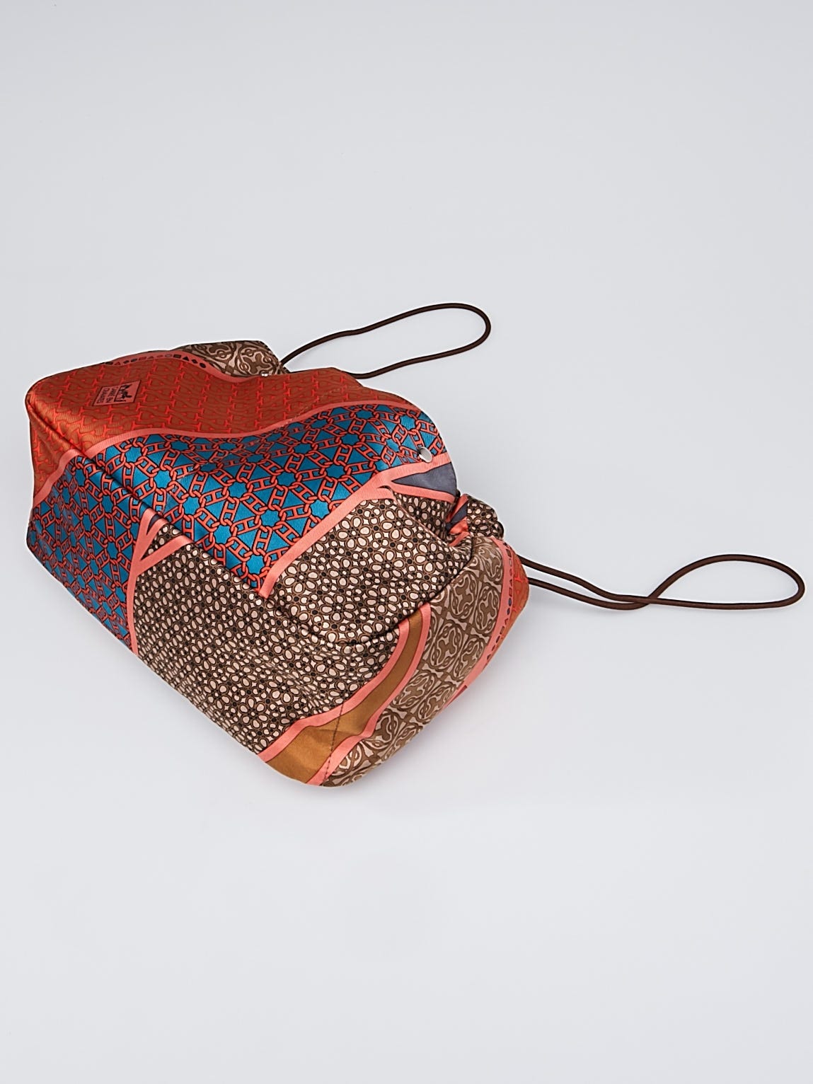 Hermes Orange/Brown Printed Silk Silky City Bag - Yoogi's Closet