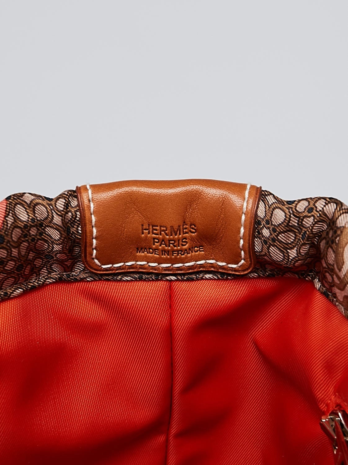 Hermes Orange/Brown Printed Silk Silky City Bag - Yoogi's Closet