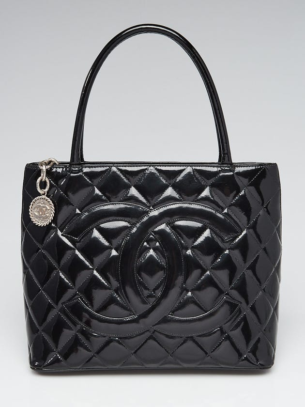 Chanel Black Quilted Patent Leather Medallion Tote Bag
