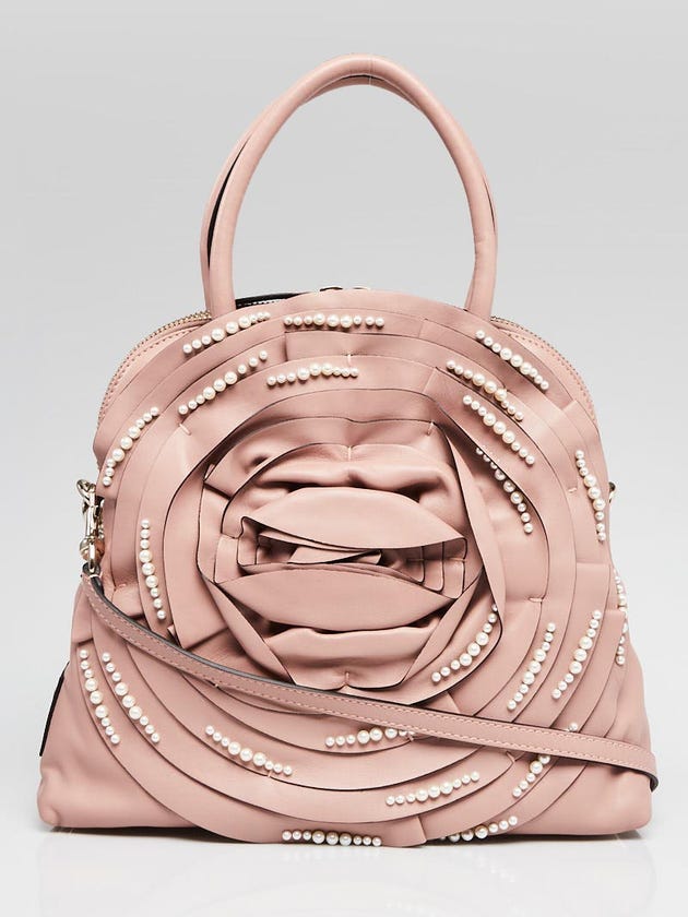 Valentino Pink Nappa Leather Faux Pearl Petale Dome Bag