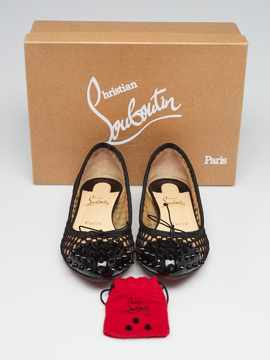 Christian Louboutin Mix Spiked Patent Leather & Mesh Flats in Black