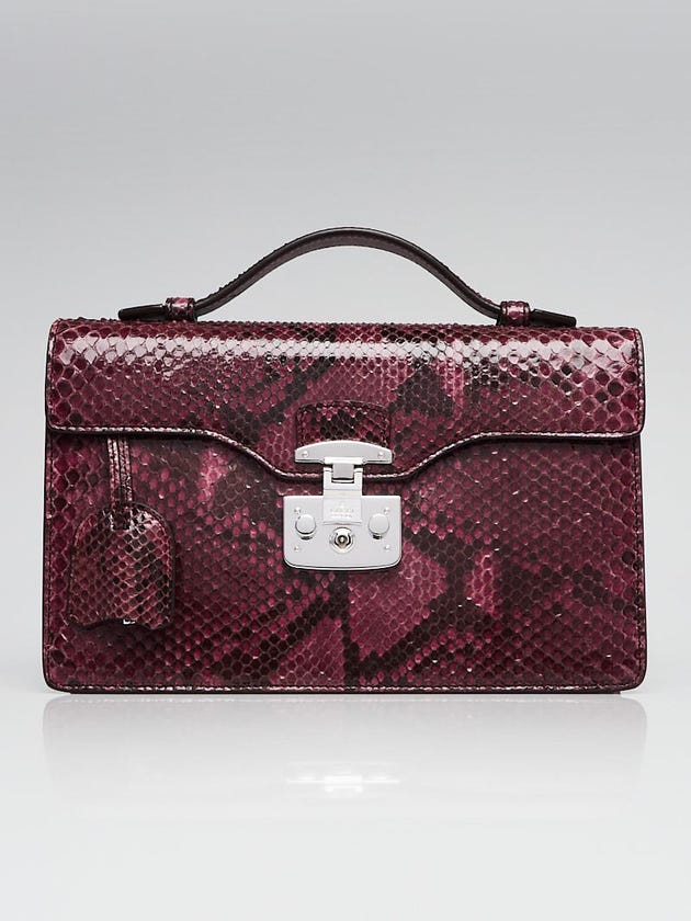 Gucci Purple Snakeskin Small Lady Lock Briefcase Clutch Bag