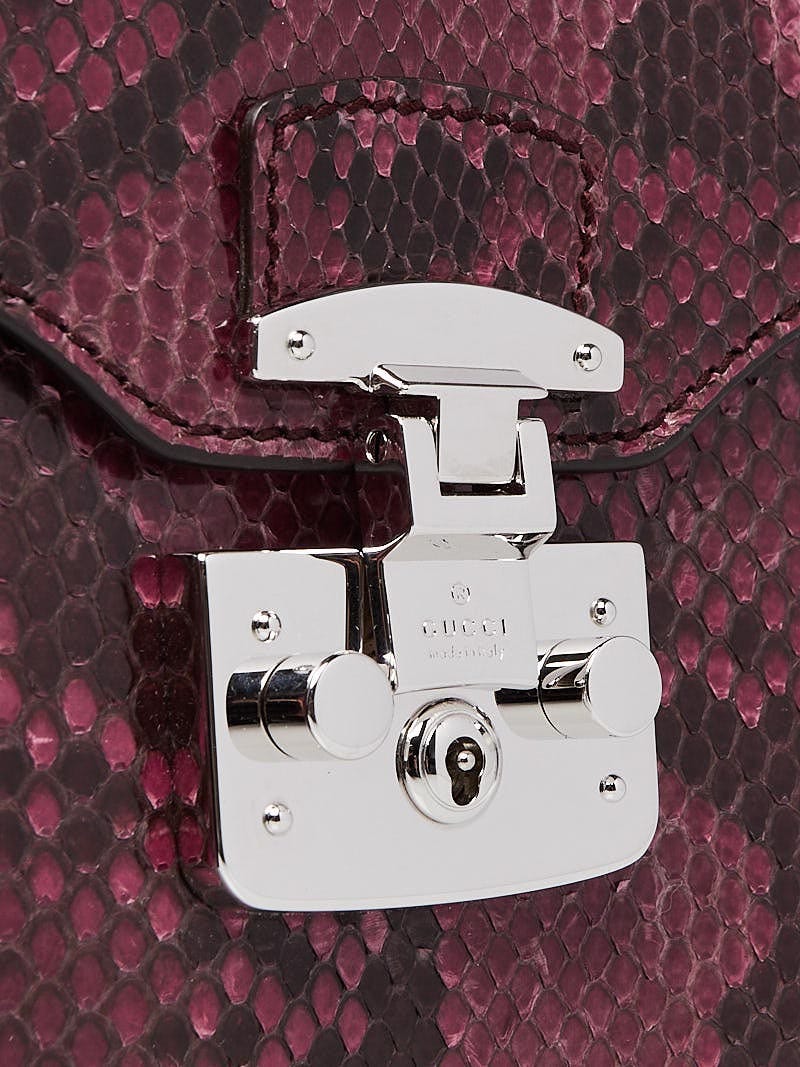 GUCCI グッチョリ パグ レア ケース Gucci Purple Snakeskin Small Lady Lock Briefcase Clutch Bag