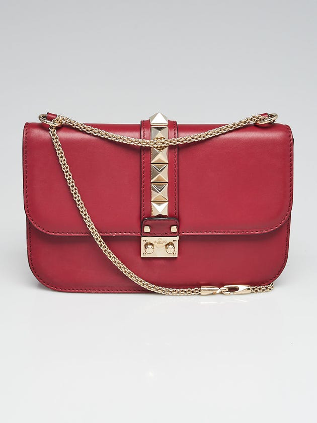 Valentino Red Calfskin Leather Rockstud Lock Medium Flap Bag