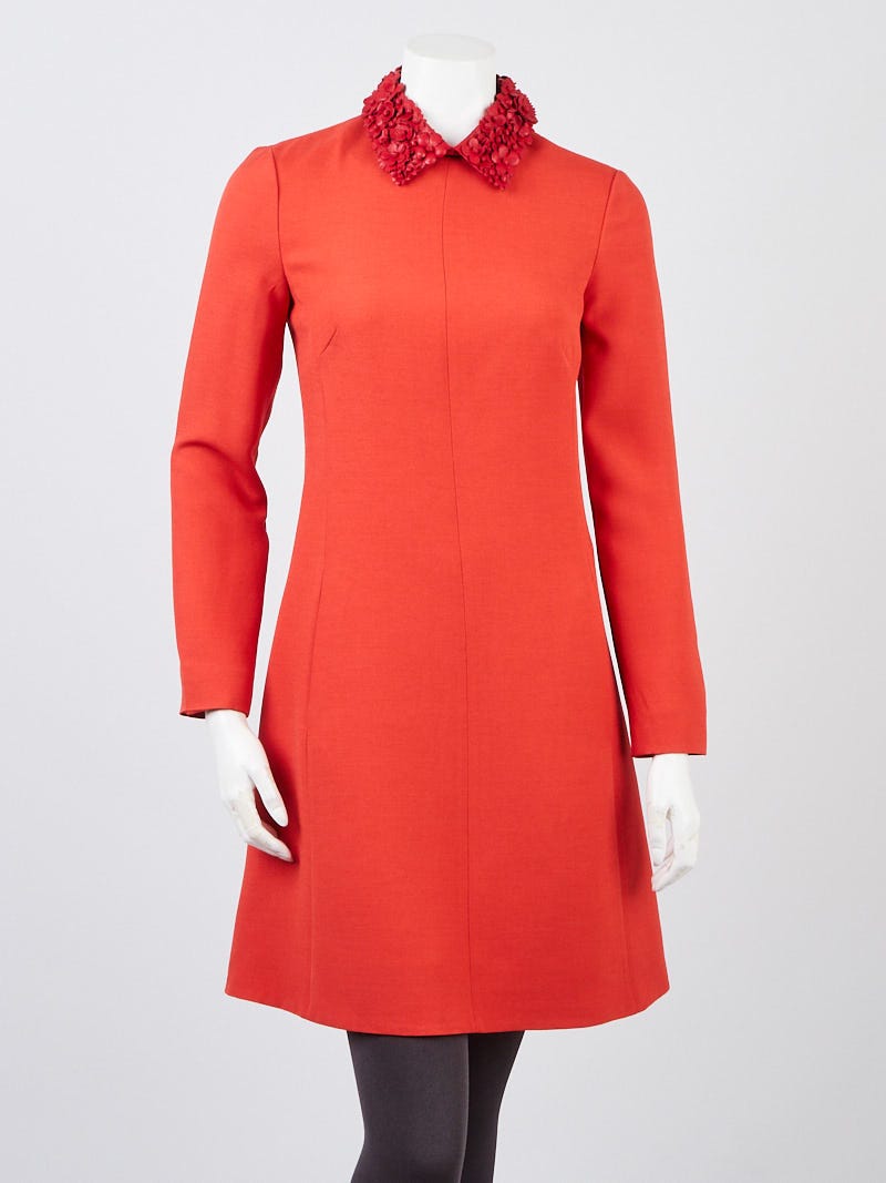 Valentino Red Wool/Silk Blend Long Sleeve Dress Size 4/38