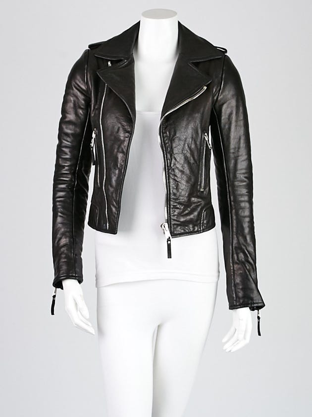 Balenciaga Black Lambskin Leather Classic Biker Jacket Size 2/34