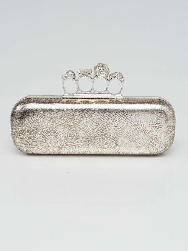 Alexander McQueen Silver Grainy Leather Knuckle Box Clutch Bag