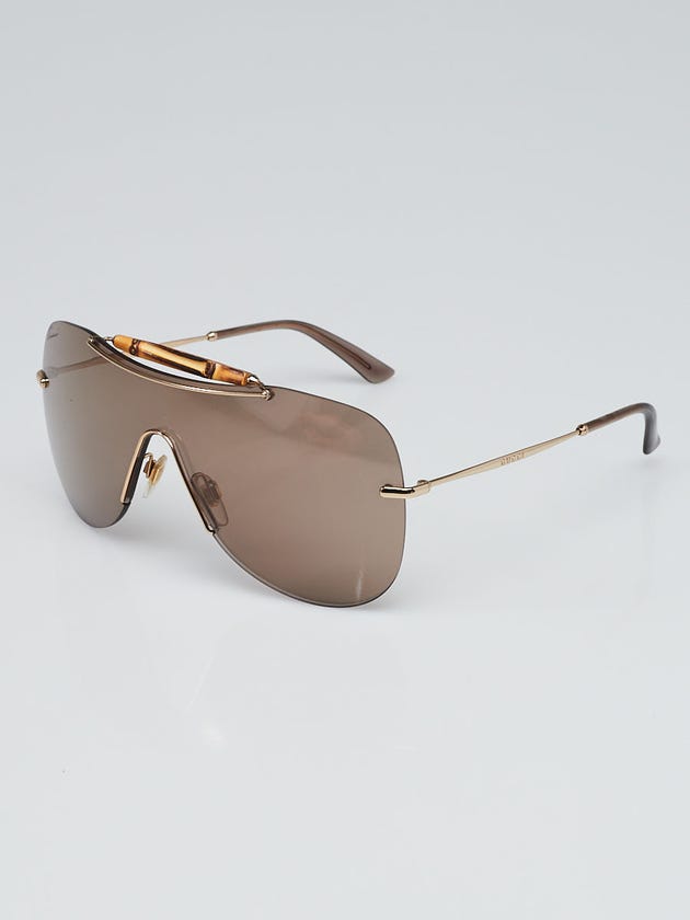 Gucci Brown Goldtone Metal Bamboo Shield Sunglasses- 4262/S