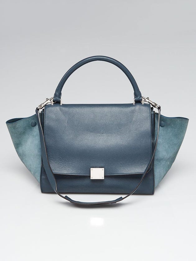 Celine Blue Pebbled Calfskin Leather and Suede Medium Trapeze Bag