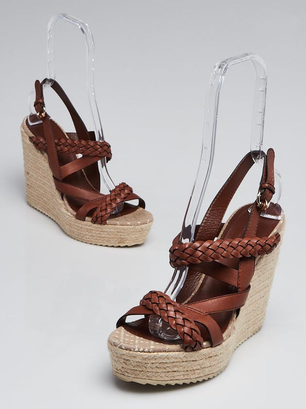 Gucci Brown Leather and Raffia Wedges Size 9.5/40