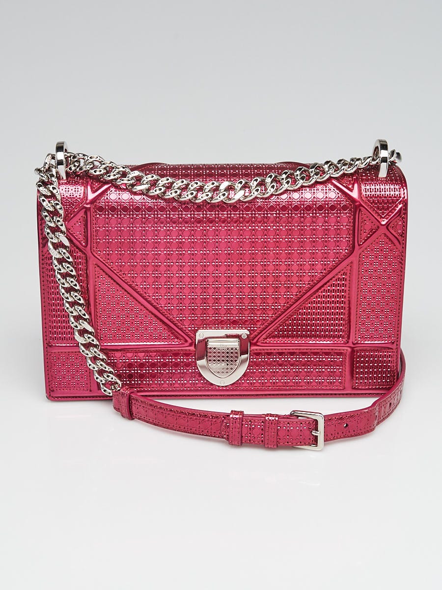 Christian Dior Pink Metallic Perforated Leather Medium Diorama Bag
