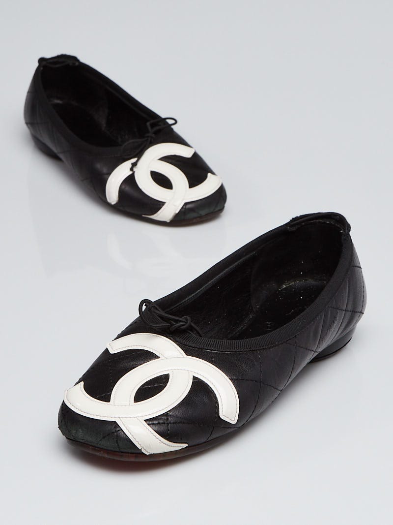 Chanel Black/White Quilted Leather Cambon Ballet Flats Size 4.5/35 -  Yoogi's Closet