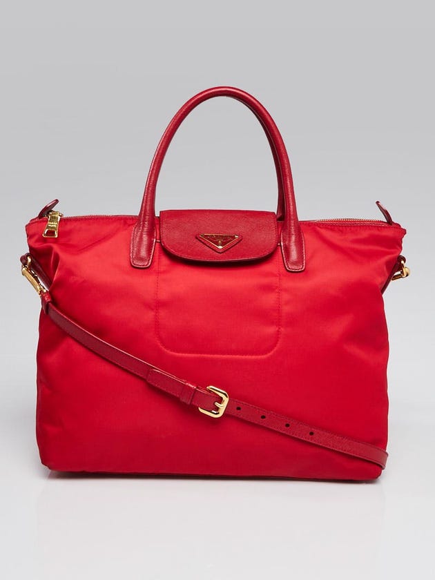 Prada Red Tessuto Nylon and Saffiano Leather Tote Bag BN2541
