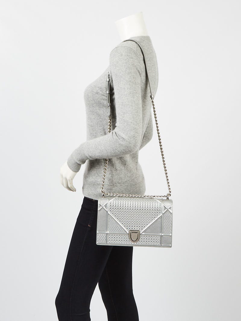 Christian Dior Metallic Silver Perforated Leather Diorama Flap Bag -  Yoogi's Closet