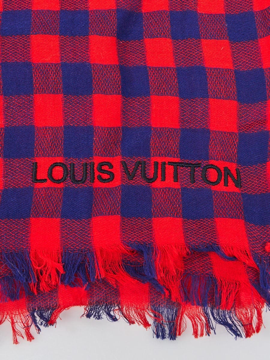 Louis Vuitton Blue & Red Damier Race Cotton & Silk Scarf Louis