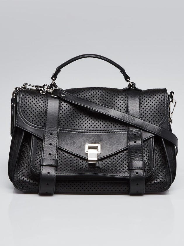 Proenza Schouler Black Perforated Leather Medium PS1 Satchel Bag