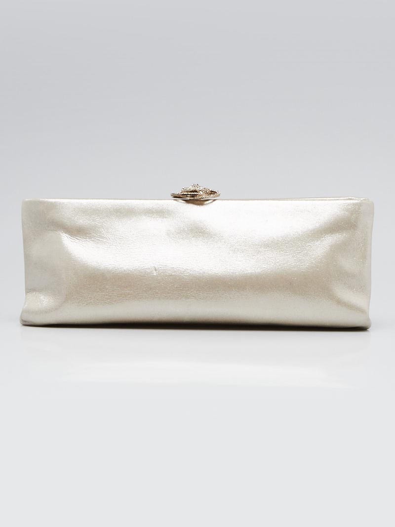 Chanel Gold Iridescent Fabric Swarovski Crystal Camellia Clutch Bag -  Yoogi's Closet