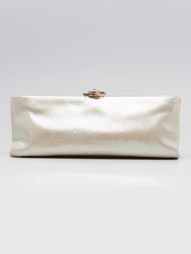 Chanel Gold Iridescent Fabric Swarovski Crystal Camellia Clutch Bag