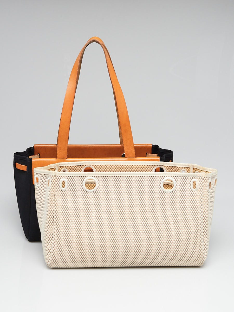 Hermes 32cm Canvas and Natural Vache Leather Herbag Cabas Tote Bag