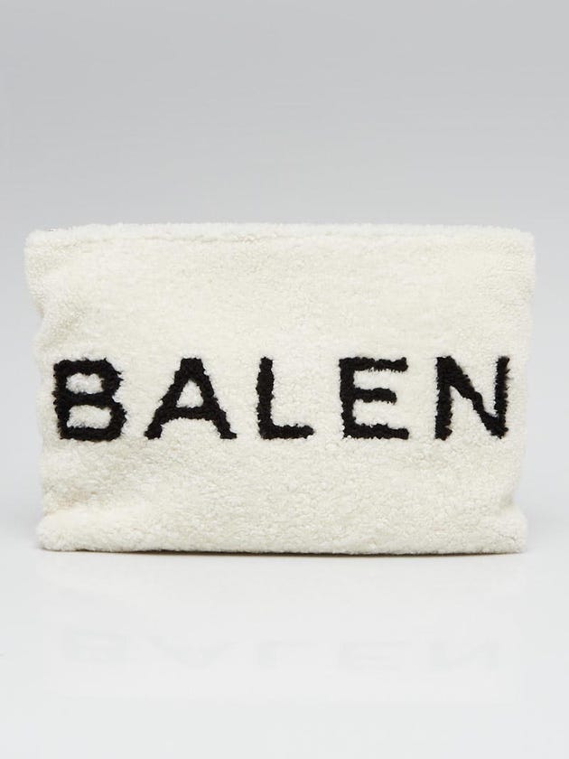 Balenciaga White/Black Shearling Pouch Clutch