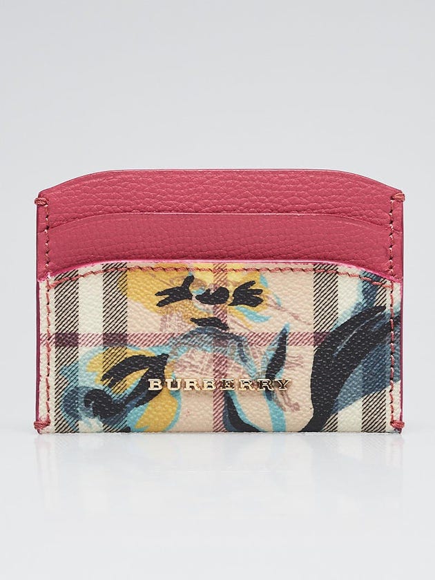 Burberry Plum Pink Izzy Haymarket Flower Check Coated Canvas Card Case