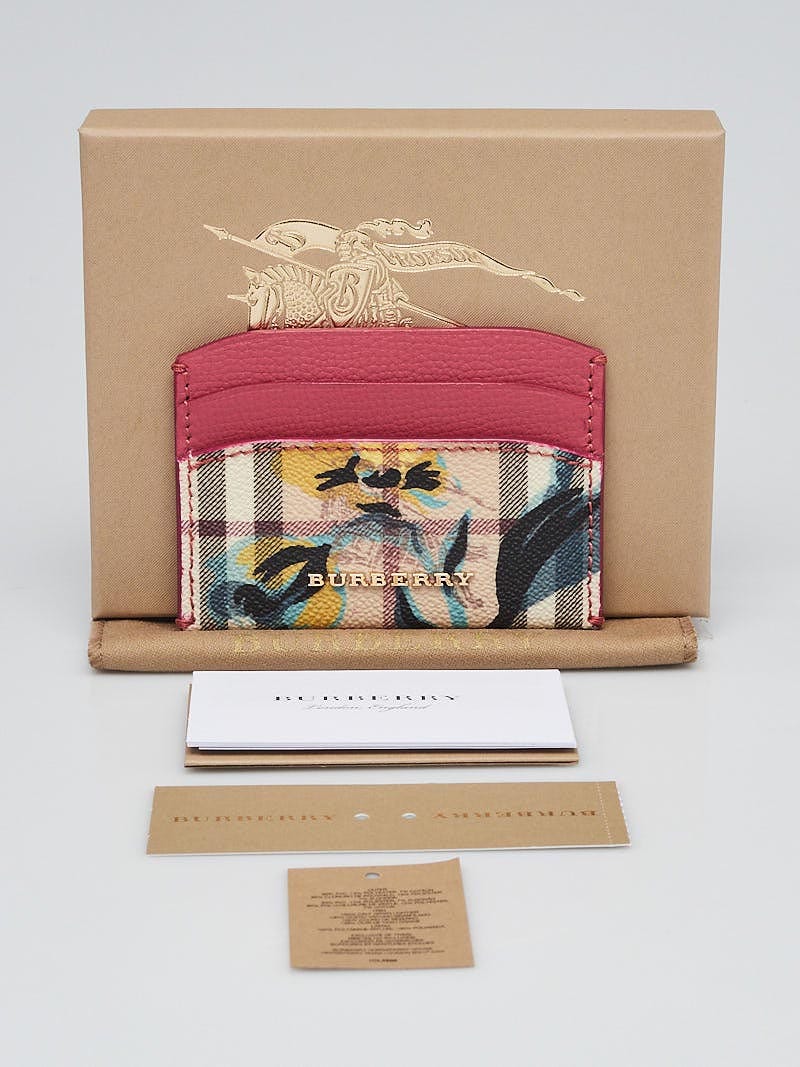 Burberry Plum Pink Izzy Haymarket Flower Check Coated Canvas Card