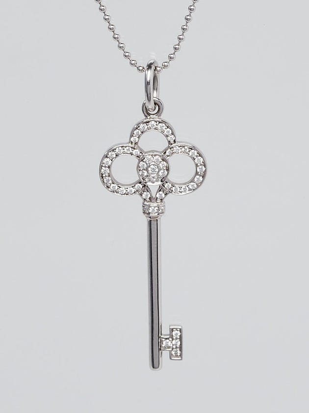 Tiffany & Co. 18k White Gold and Diamond Tiffany Keys Crown Key Pendant Necklace