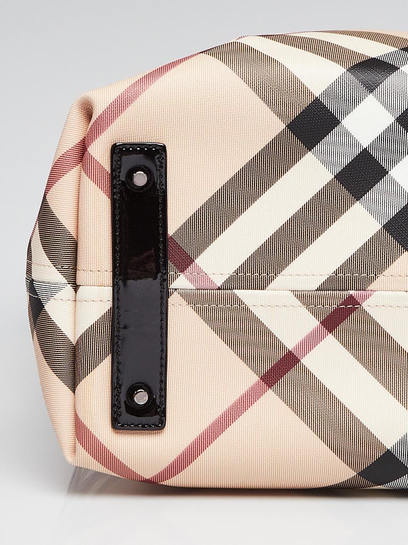 Burberry Black Patent Leather Supernova Check Coated Canvas Large